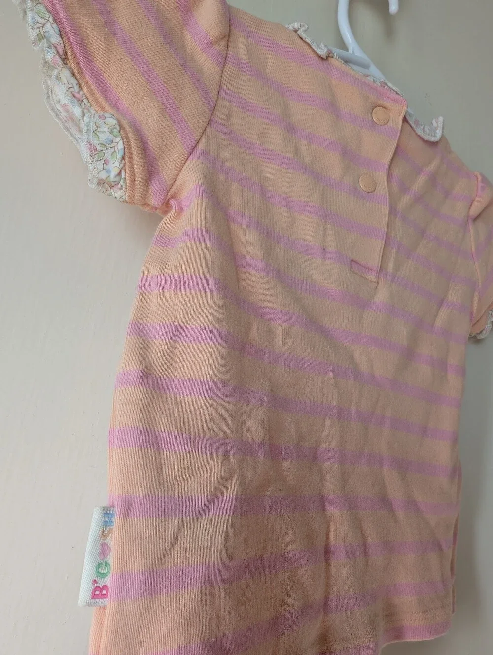 Girls' Pink & Peach Stripe Vintage Style- Flower Tee 3-6months with Patchwork